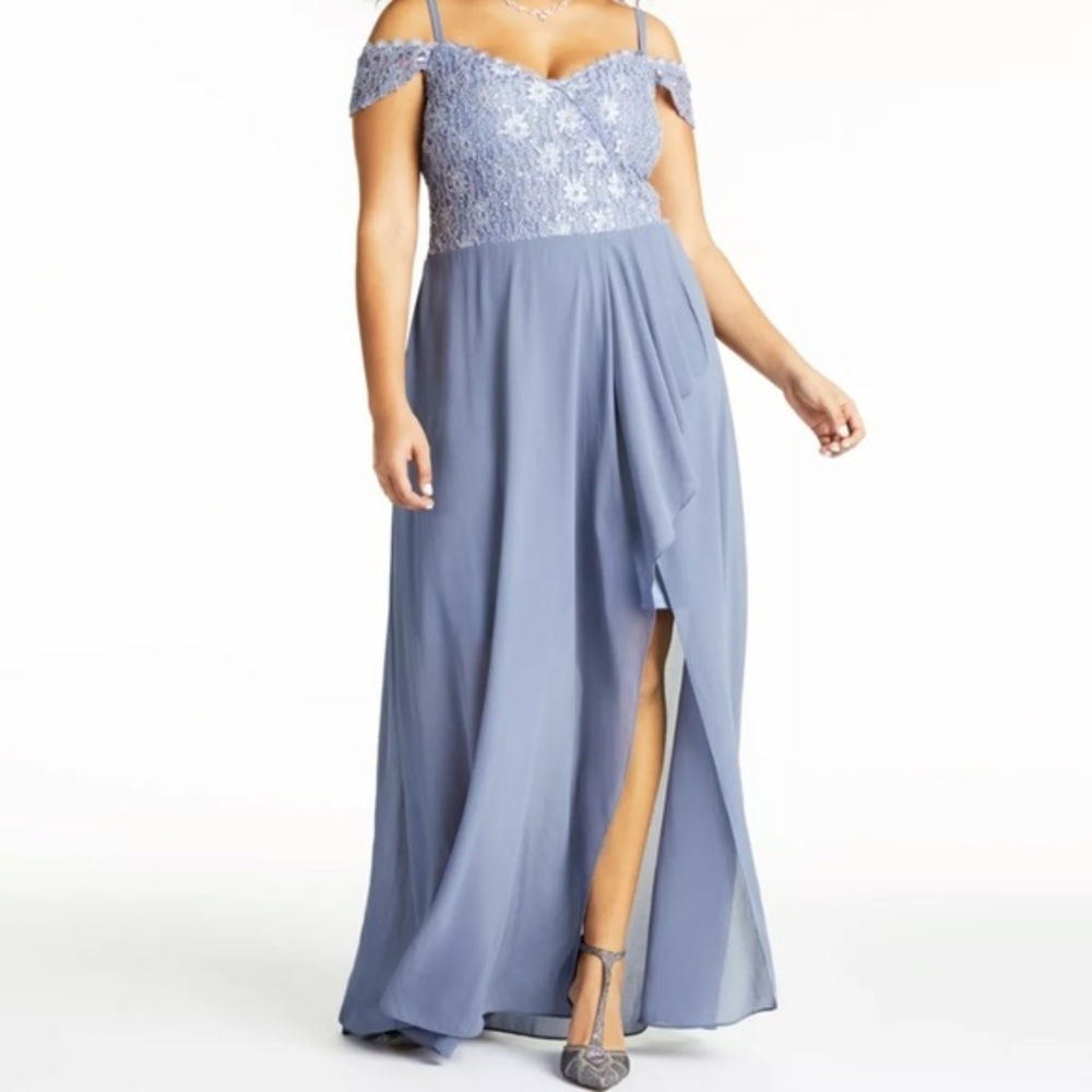 Women’s Formal Dress Plus Size Off the Shoulder CITY STUDIO 22W Blue Lace Gown